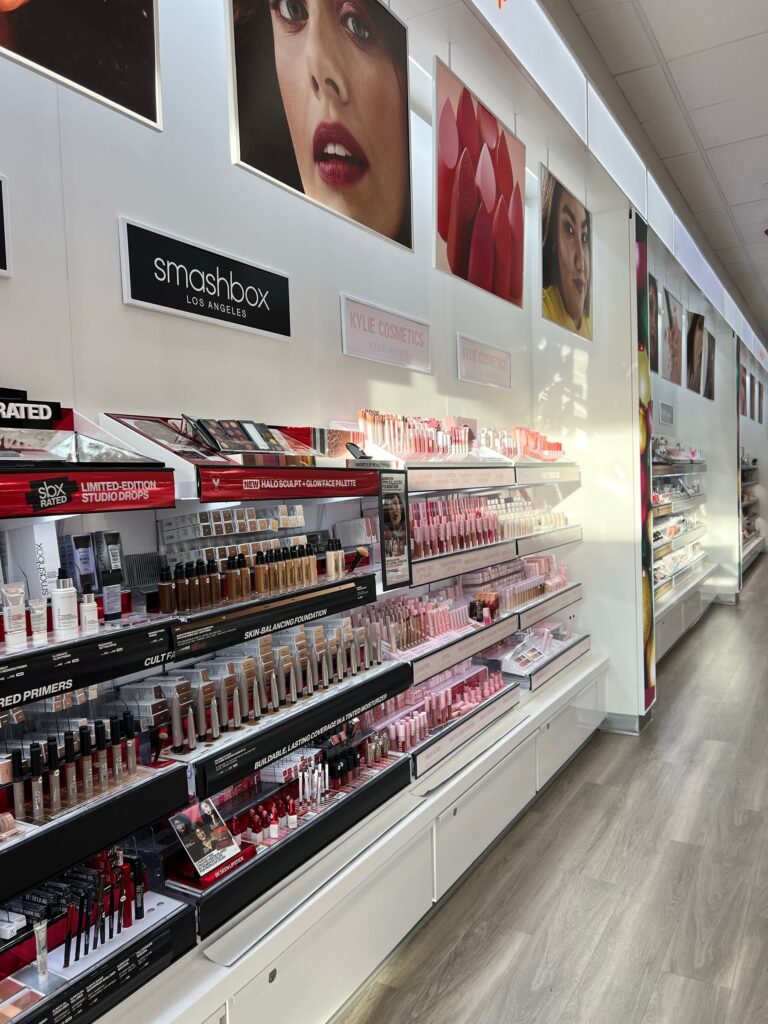 Health and beauty products in a retail aisle